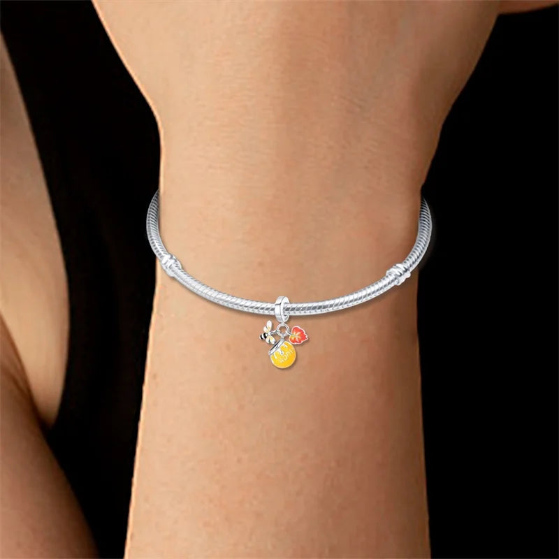 925 Sterling Silver Squirrel & Maple Leaf Charm | Shiny Zircon Autumn Beads Fit Pandora Bracelet DIY Jewelry