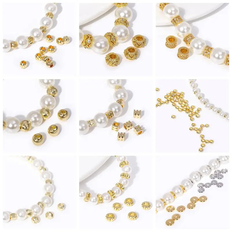 18K Gold Plated Zircon Round Spacer Beads | Brass Bracelet Beads for Jewelry Making | DIY Bead Separators Accessories