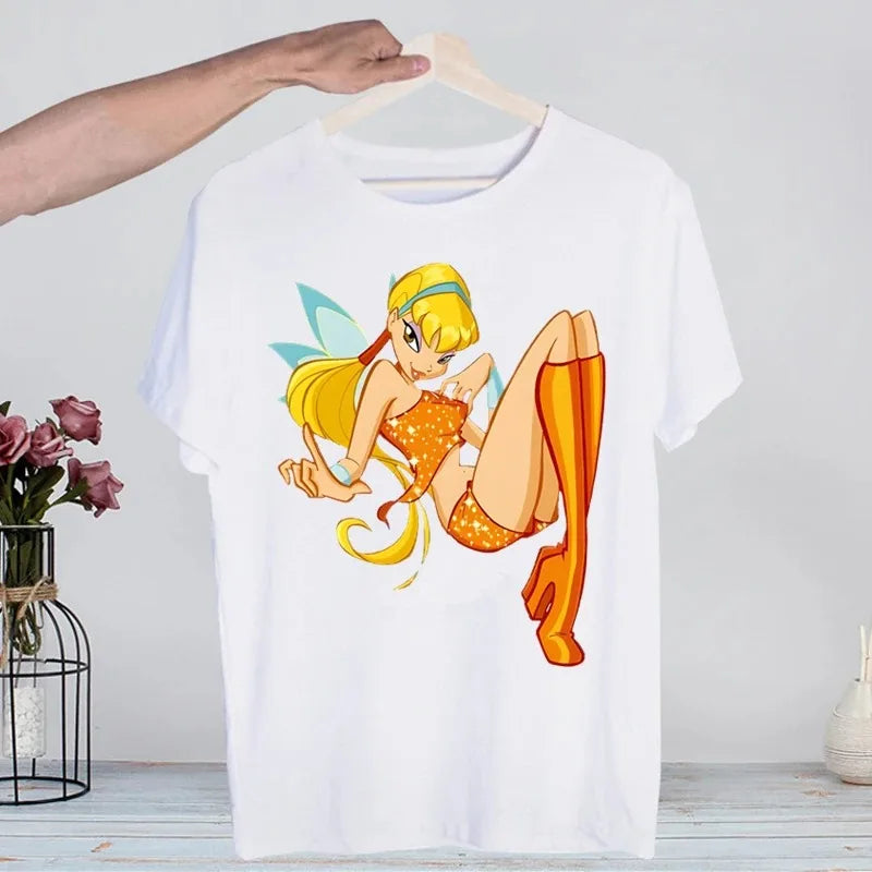 Butterfly Fairy Graphic T-Shirt | Women’s 90s Trend White Short Sleeve Tee | Casual Printed Top