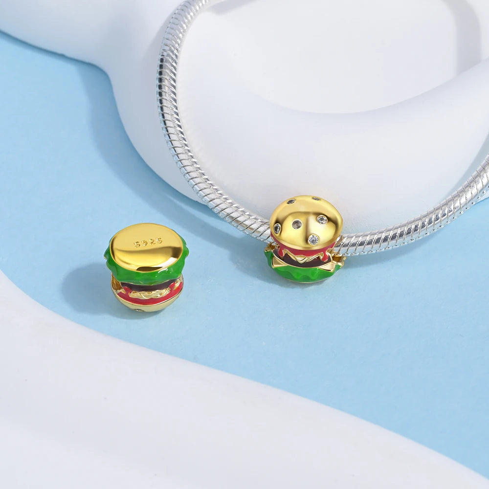 2025 New 925 Sterling Silver Coffee, Cake, Fruit & Burger Charms | Fit Pandora Bracelet & Necklace DIY Jewelry