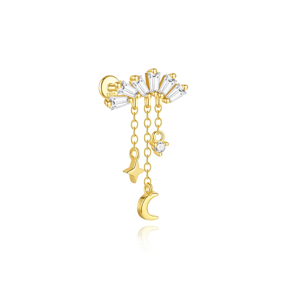 CANNER 925 Sterling Silver Horse Eye Tassel Zircon Drop Earrings – Minimalist Geometric Jewelry for Women