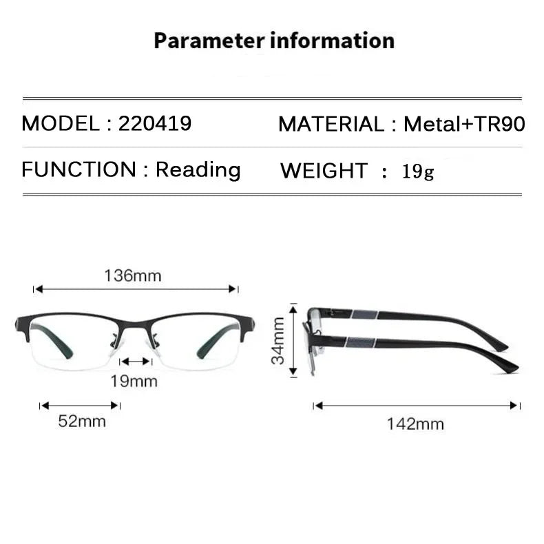Metal Anti-Blue Light Reading Glasses for Men – Business Farsighted Eyewear Diopter 0 to +4.0
