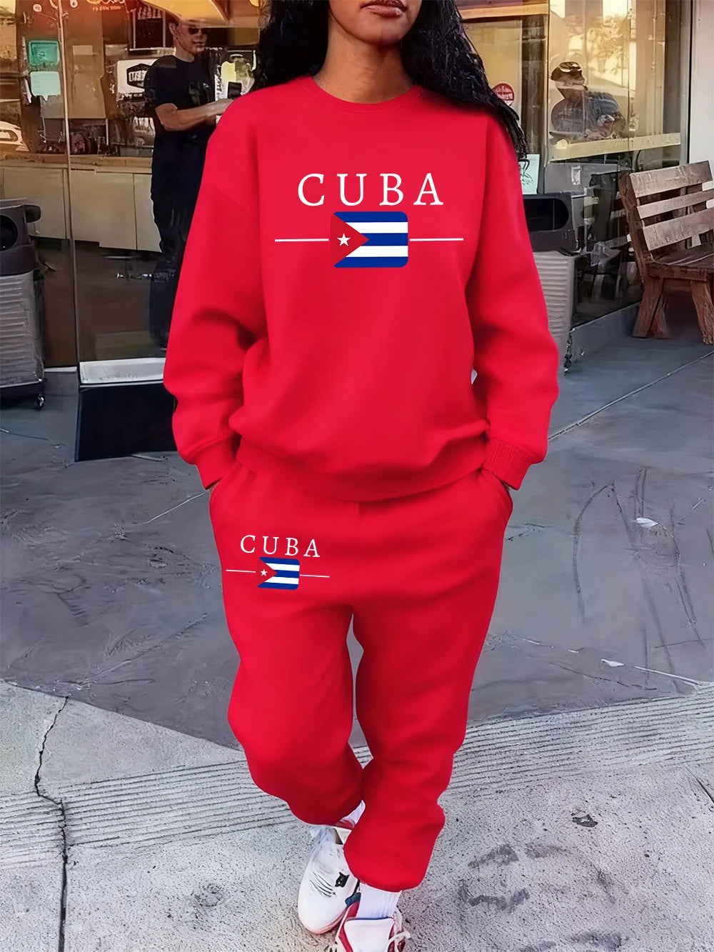 Women’s Cuba Flag Hoodie & Sweatpants 2-Piece Set – Winter Fleece Casual Jogging Outfit 🇨🇺🔥