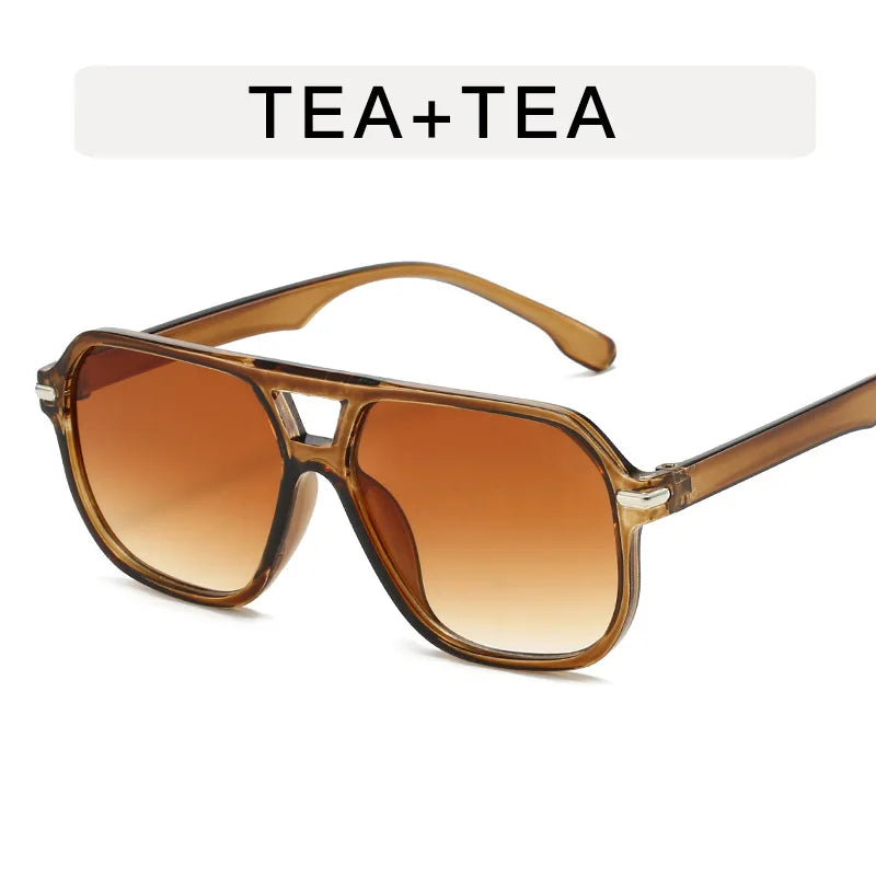 Retro Big Frame Square Sunglasses – Women & Men Double Beam One-Piece Designer Pilot Sun Glasses | Black Circular Cool Shades
