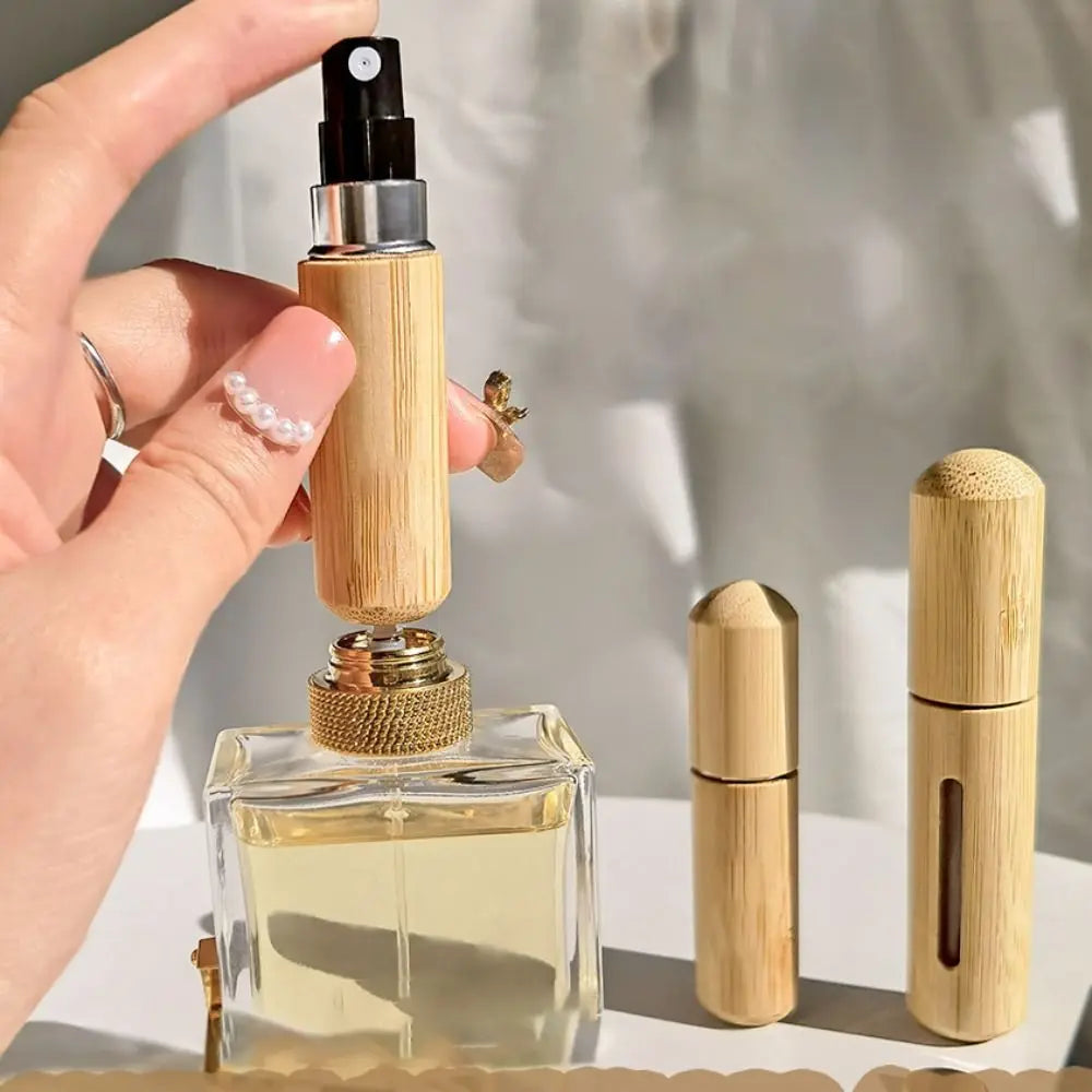5/10ML Wood Perfume Atomizer – Portable Bamboo Mini Spray Bottle | Refillable Cosmetic Travel Container