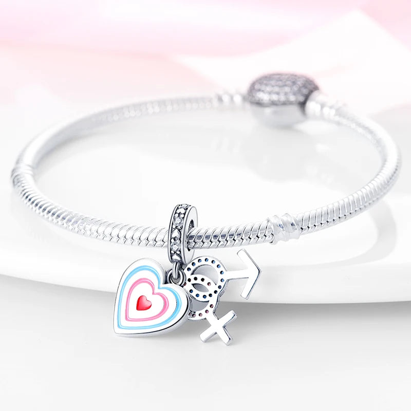 925 Sterling Silver Sweetheart Sister Charm | Fit Original Pandora & 3mm Bracelets DIY Jewelry Gift for Women