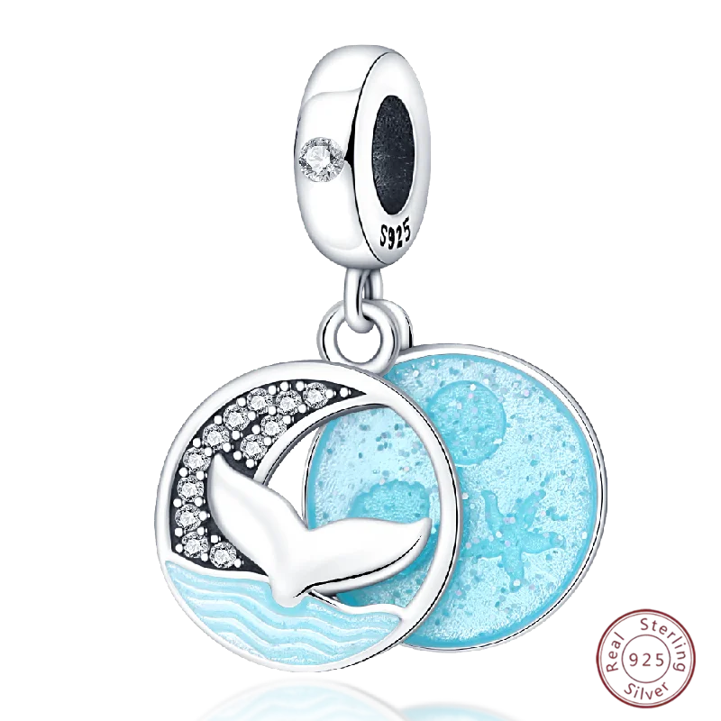 925 Sterling Silver Blue Zircon Ocean Shell Beaded Pendant | Fit Original 3mm Bracelet Women’s Fine Jewelry