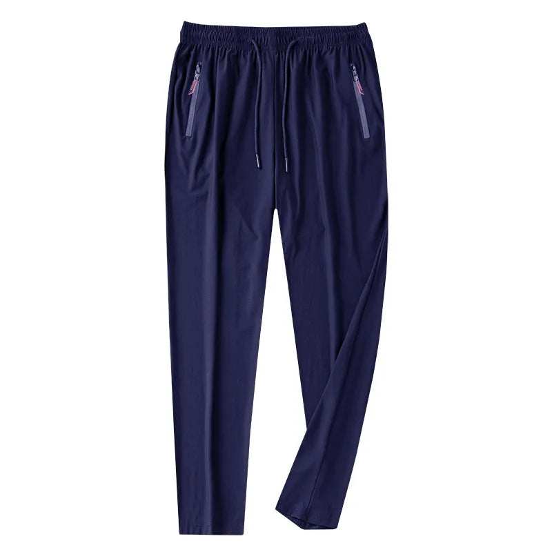Ice Silk Men’s Pants 2023 – Black & Gray Summer Casual Business Straight Leg Sweatpants