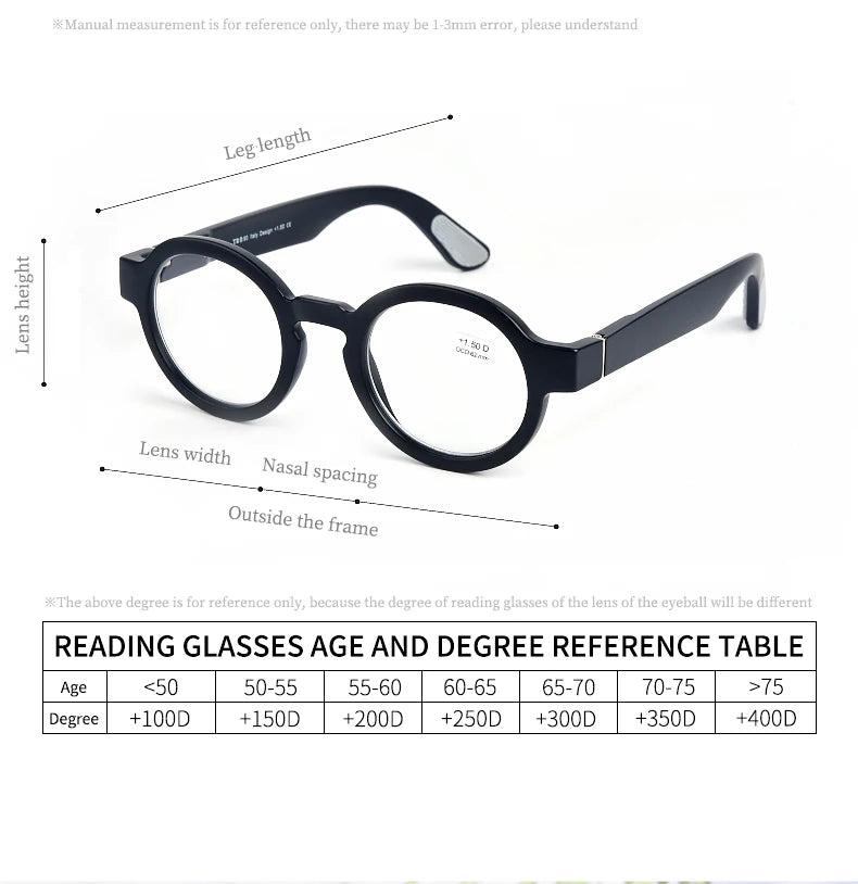 Guanhao Brand Men Reading Glasses – Vintage Round Frame Clear Eyewear | Thick Large Frame Presbyopia Glasses for Women & Elderly