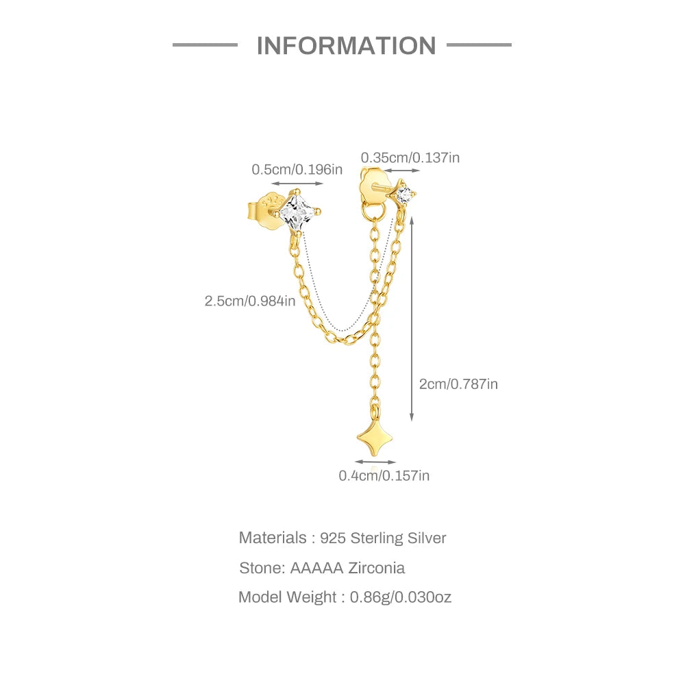 CANNER 925 Sterling Silver Horse Eye Tassel Zircon Drop Earrings – Minimalist Geometric Jewelry for Women