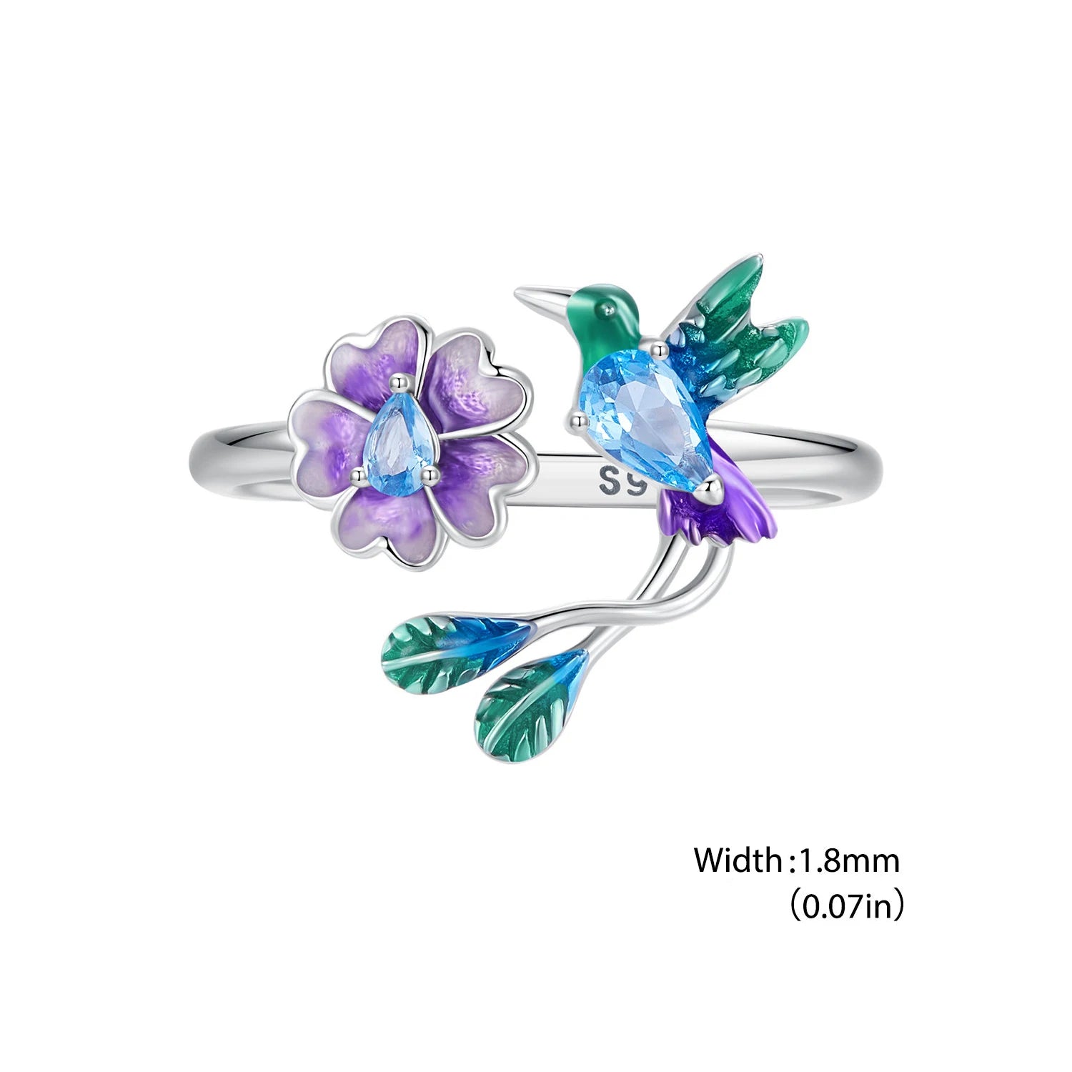 BISAER 925 Sterling Silver Floral Bird Open Ring | Adjustable White Gold Plated Flower Band for Women – Fine Party Jewelry