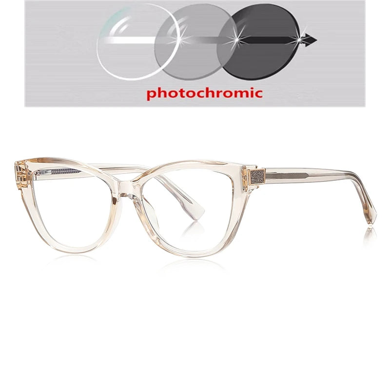 Fashion Women Myopia Glasses – Big Frame TR90 Anti-Blue Light Luxury Cat Eye | Custom Prescription Eyewear 0 to -6.0