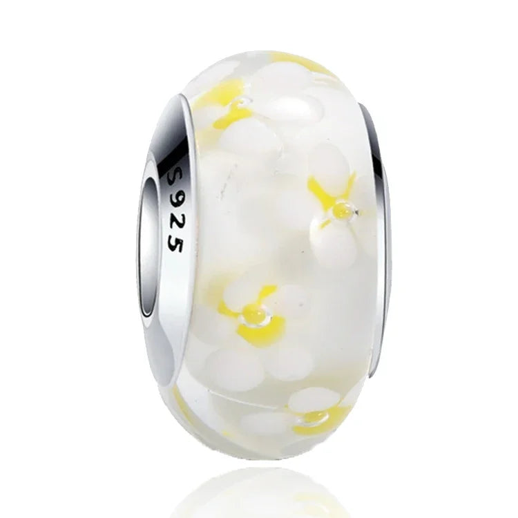 Original Murano Glass 925 Sterling Silver Butterfly Flower Leaf Rainbow Charm Bead | Cosmic DIY Bracelet Jewelry Gift for Women