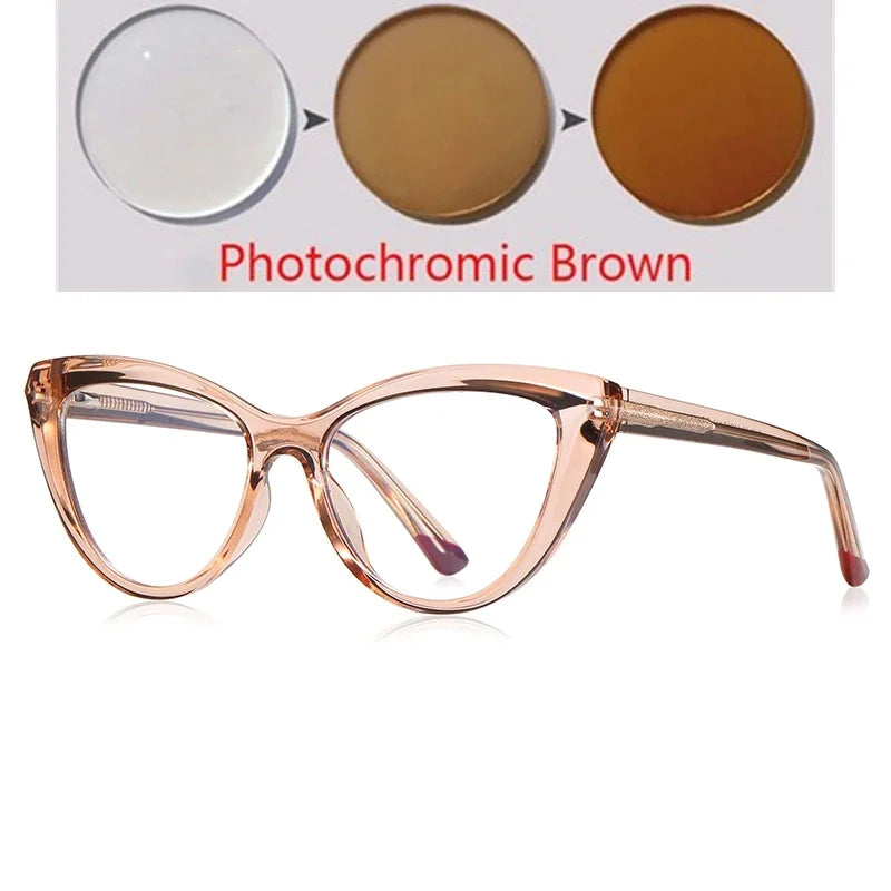Blue Light Blocking Nearsighted Glasses – Cat Eye Spring Leg Prescription Spectacles for Women (-0.5 to -6.0)