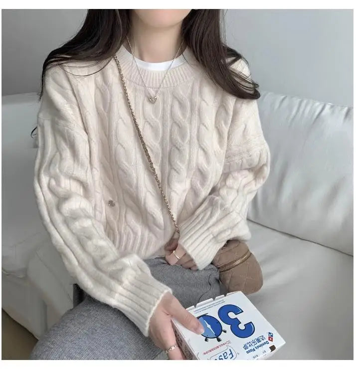 Soft Knit Sweater Women’s Top – Lazy Sleeve Inner Wear | Autumn Winter New Arrival Twist Cotton Long Sleeve Round Neck