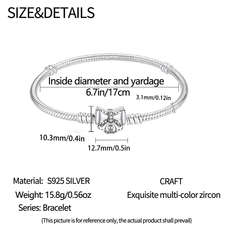 925 Sterling Silver Heart Moon Sun Clasp Charm Bracelet | 17–20CM Original Bracelet for Women | Fits Pandora DIY Beads Jewelry