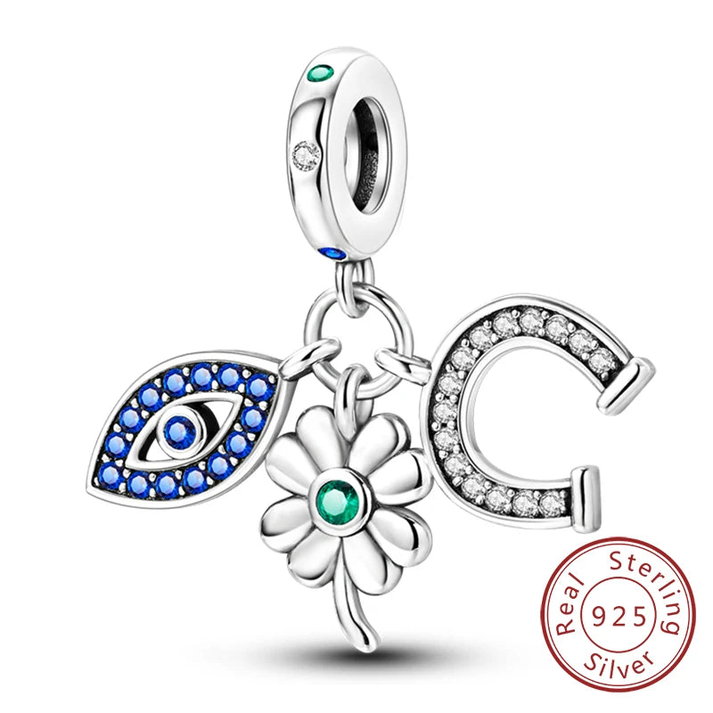 New 925 Sterling Silver Four-Leaf Clover Green Charm Bead | Lucky Pendant for Original Bracelet Jewelry Gift