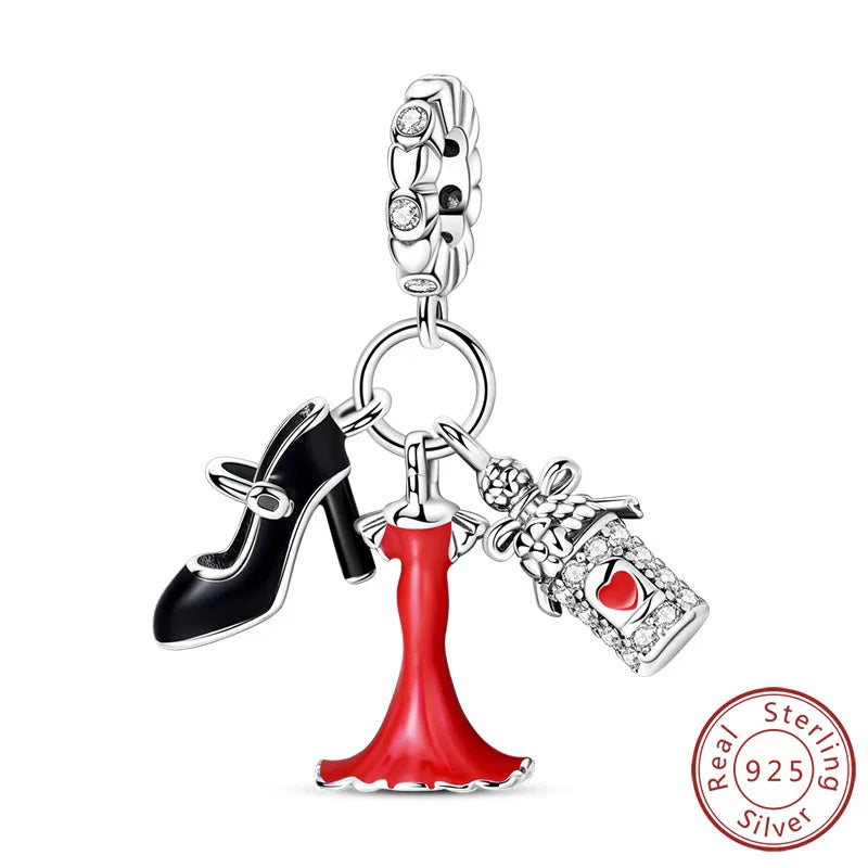 925 Sterling Silver Ballet Shoes & Perfume Bottle Charms | Bow Beads Fit Original Bracelet Pendant DIY Fine Jewelry for Women