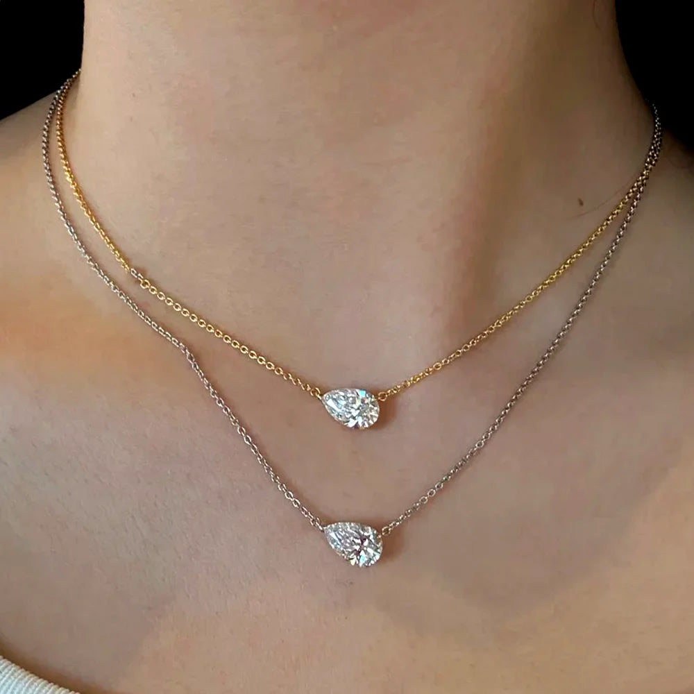 COSYA 1-3CT Pear Cut Moissanite Necklace – 100% 925 Silver & 18K Gold Pendant for Women