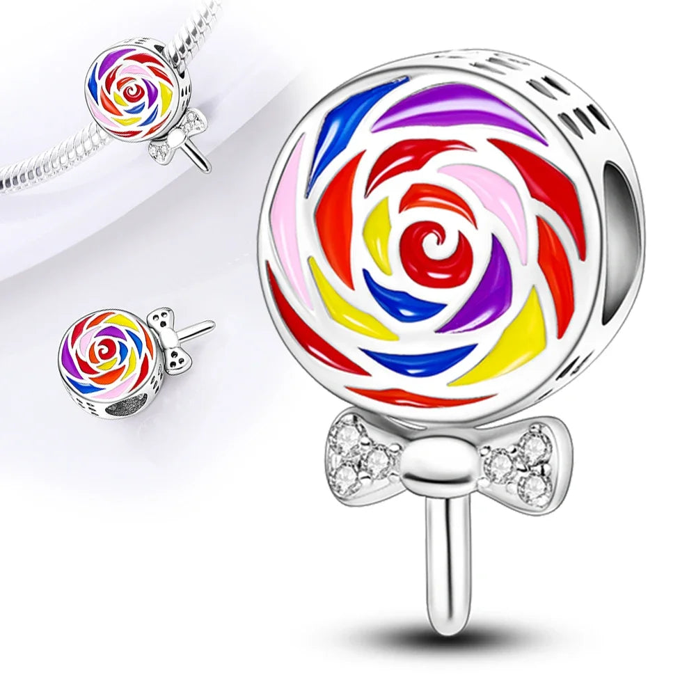 925 Sterling Silver Purple Flower & Butterfly Dangle Charm | Bead for 4MM Bracelet or Necklace DIY Jewelry Gift