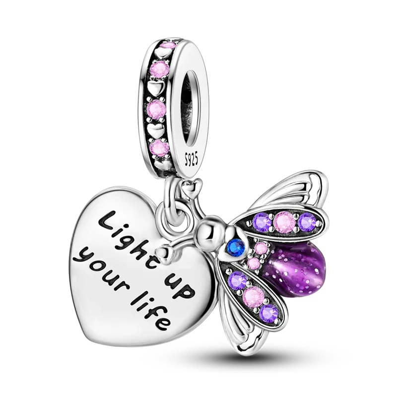 2025 Hot Sale 925 Sterling Silver Pink Butterfly Luminous Firefly Charm | Dangle Bead Fit Bracelet Necklace DIY Jewelry