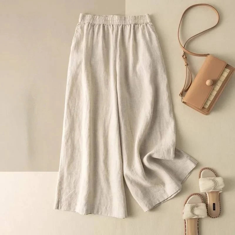 Casual Cotton Linen Pants for Women | Vintage Wide Leg Joggers | Summer Fashion Capri Sweatpants