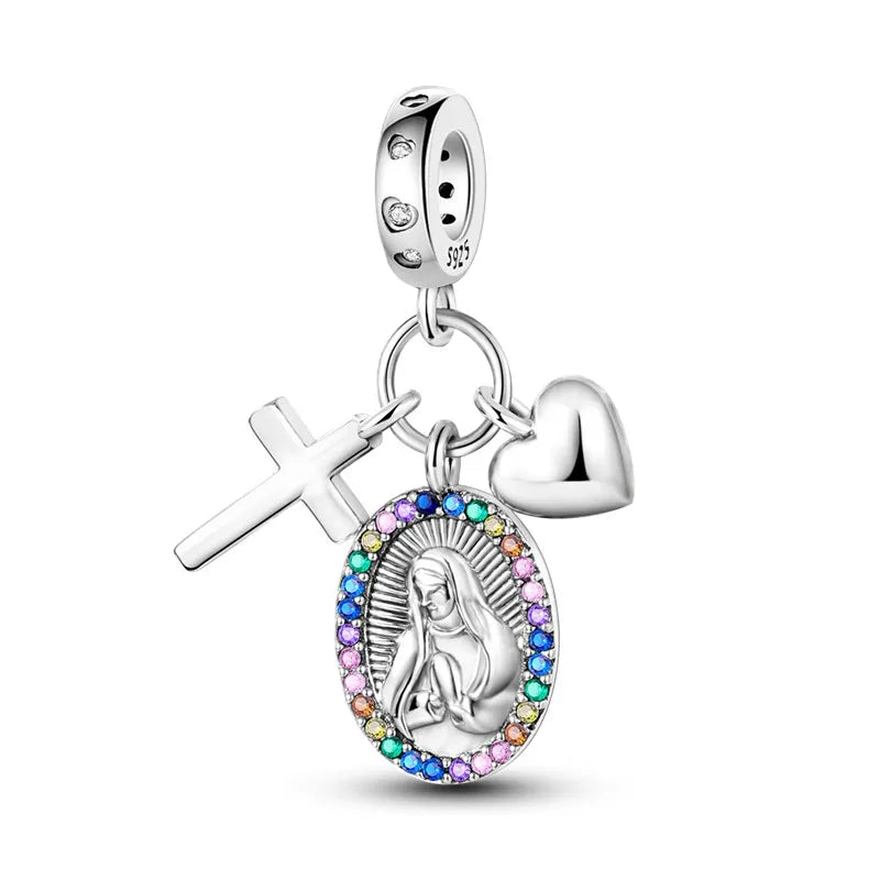 925 Sterling Silver Virgin Mary Dangle Charm | Fits Pandora Bracelet | Our Lady Pendant Bead | Religious DIY Jewelry Gift