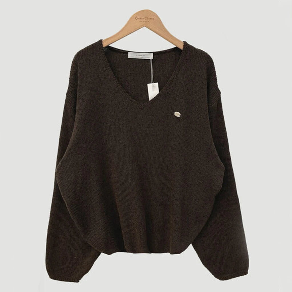 Loose Women’s Knitwear V-Neck Long Sleeve T-Shirt – Casual Comfortable Fashionable Autumn Top New Arrival