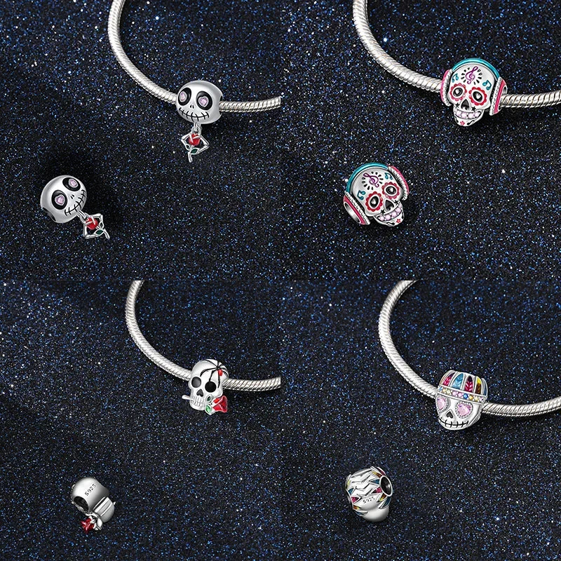 925 Sterling Silver Halloween Skull & Ghost Charms – Colored Beads Fit Original Pandora Bracelet DIY Jewelry Gift for Women