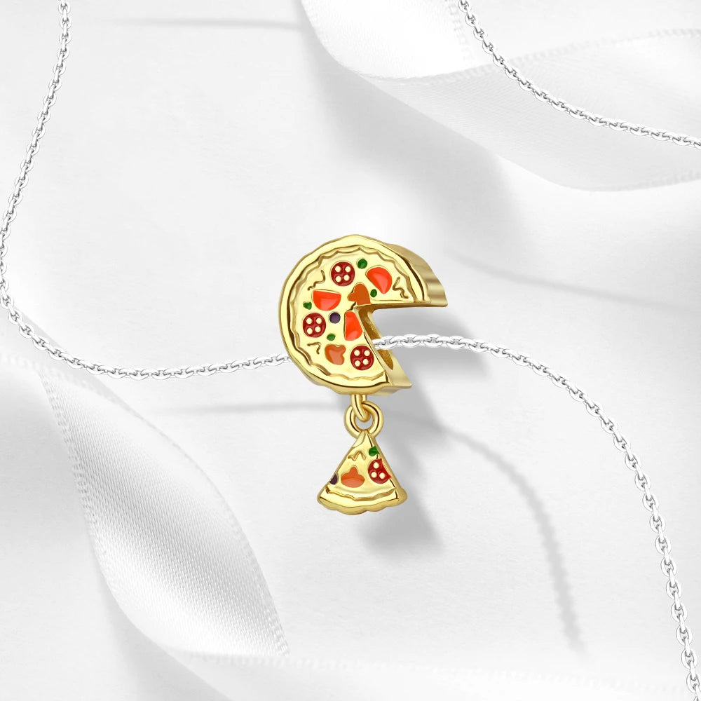 925 Sterling Silver Delicious Pizza Charm Bead – Fit Pandora Bracelet & Necklace DIY Jewelry Gift for Women