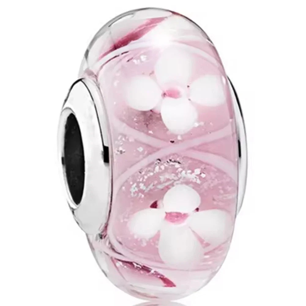 Original Murano Glass 925 Sterling Silver Butterfly Flower Leaf Rainbow Charm Bead | Cosmic DIY Bracelet Jewelry Gift for Women