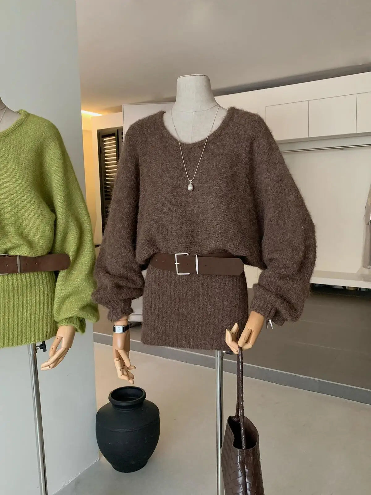 Early Autumn Knitted Bat Sleeve Slim Fit Dress – Women’s Soft Stretchy Casual Knitwear with Waist Belt