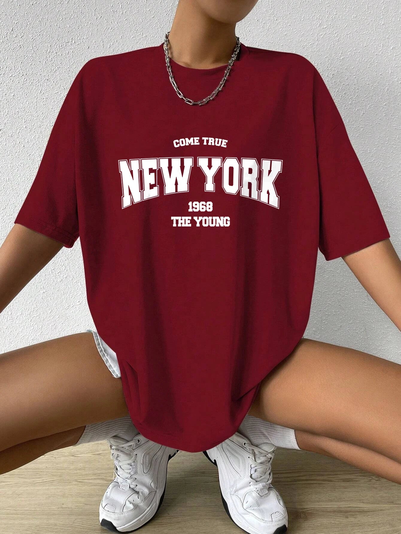 When 1968 New York Oversized T-Shirt for Women | Creative Streetwear Casual Top | Trendy Graphic Daily Tee
