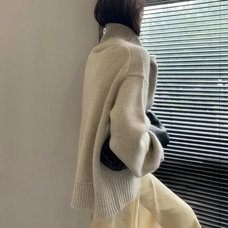 Women’s Oversize Turtleneck Sweater – Long Sleeve Knitted Pullover Autumn Winter Knitwear