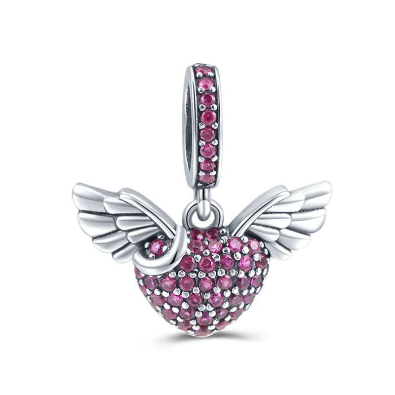 925 Sterling Silver Angel Wings Multi-Color Charm | Fits Original Pandora Bracelet | DIY Ladies Jewelry Accessories