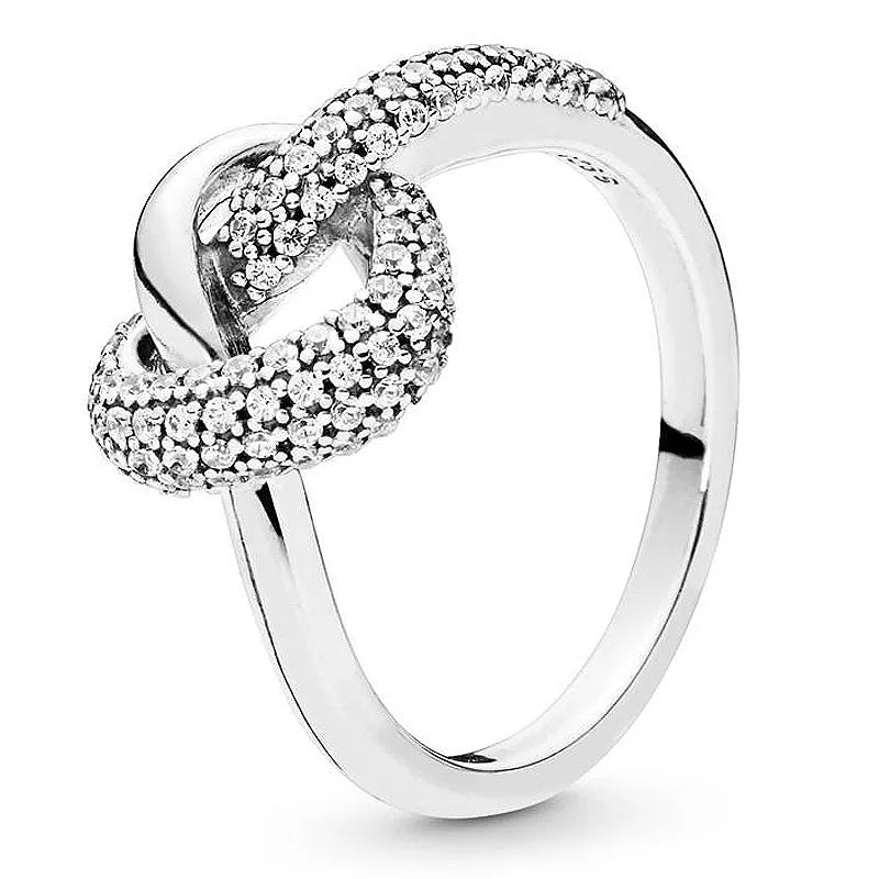 925 Sterling Silver Knotted Heart Crystal Ring | Symbol of Love Wedding & Party Jewelry for Women