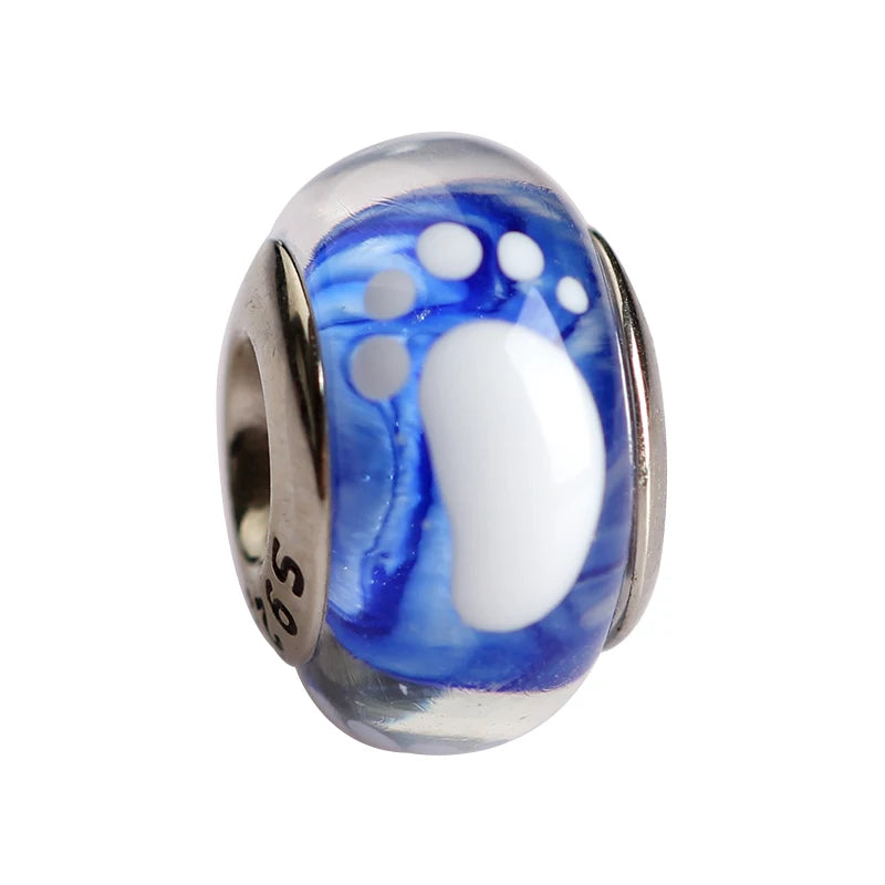 2025 Classic 925 Sterling Silver Colored Flower & Leaf Murano Glass Charm Beads | DIY Bracelet