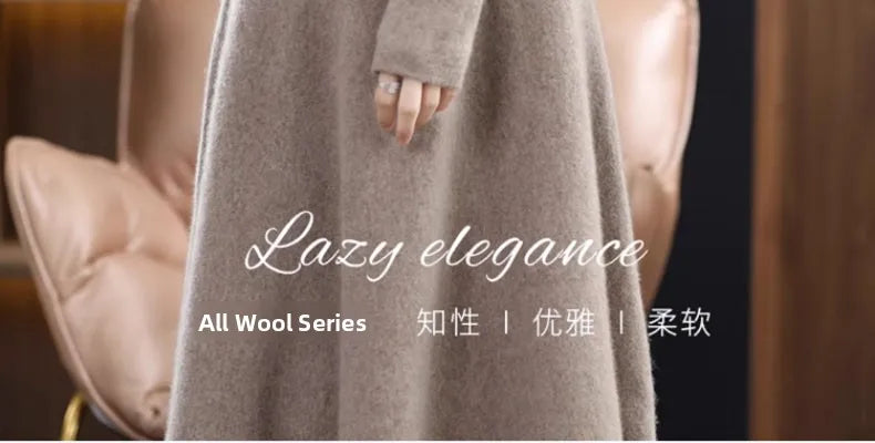Women’s Mid-Length Knitted Wool Dress – High Collar Long Sleeve Casual Autumn Commute Dress for Ladies