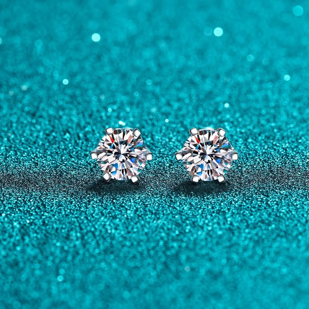 BIJOX STORY 925 Sterling Silver Moissanite Screw Stud Earrings – D Color Diamond Wedding Jewelry