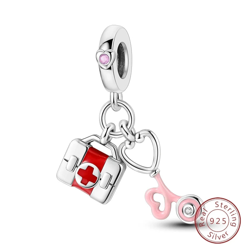 Doctor Nurse 925 Sterling Silver Charms Beads | Original Trendy Medical Pendant for DIY Bracelet Jewelry