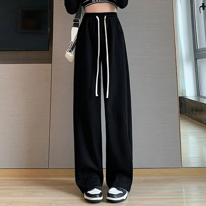 Women’s High Waisted Sweatpants | Casual Slim Fit Drawstring Pants | Korean Straight Leg Trousers
