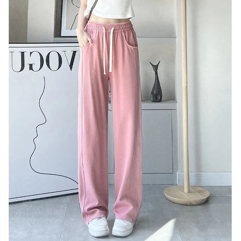 Women’s High Waisted Sweatpants | Casual Slim Fit Drawstring Pants | Korean Straight Leg Trousers