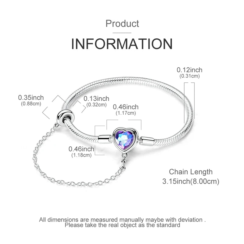 925 Sterling Silver Heart Moon Sun Clasp Charm Bracelet | 17–20CM Original Bracelet for Women | Fits Pandora DIY Beads Jewelry