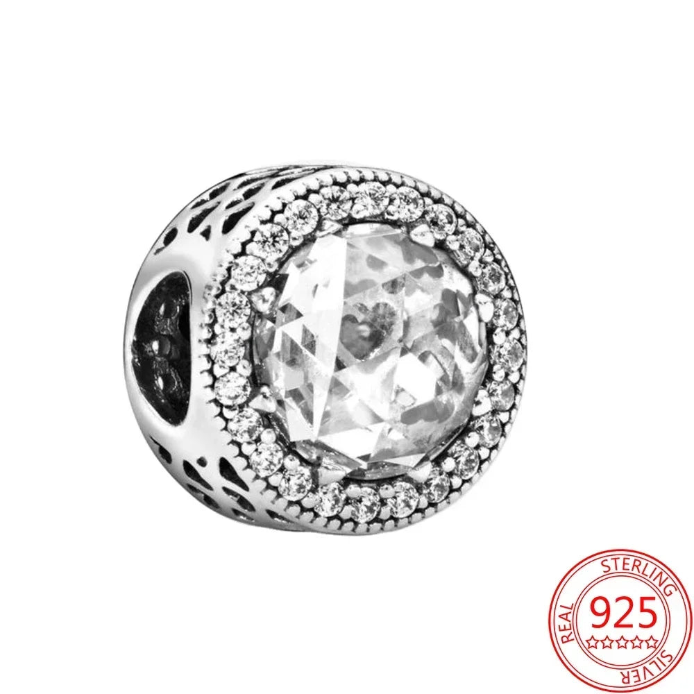 925 Sterling Silver Murano Glass Galaxy & Clover Heart Beads | Fit Pandora Bracelet DIY Jewelry Gift for Mum