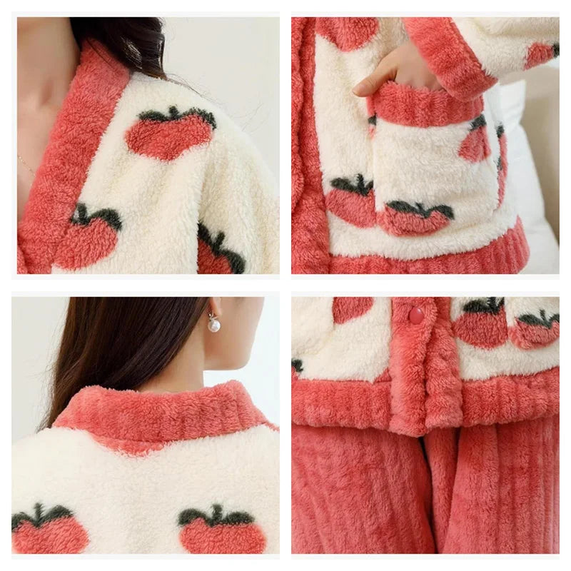 ❄️ Padded Coral Velvet Women’s Pajama Set 🌸 Thickened Warm Flannel Loungewear 🛌 Winter Sleepwear Two-Piece Homewear