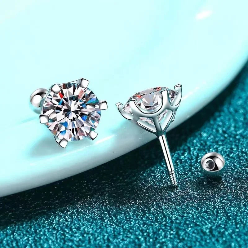 BIJOX STORY 925 Sterling Silver Moissanite Screw Stud Earrings – D Color Diamond Wedding Jewelry