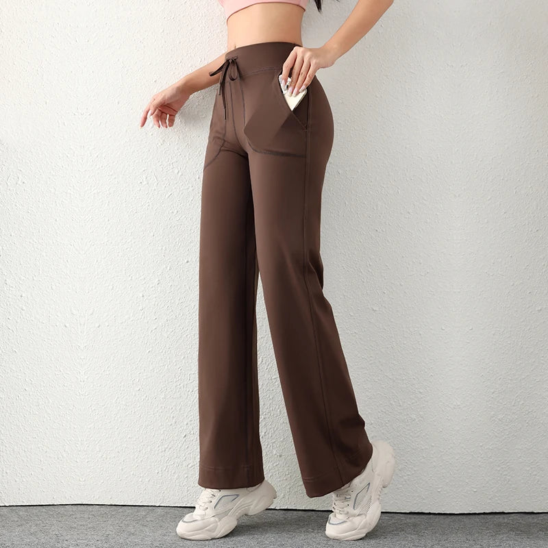 Women’s Loose Straight Sweatpants | Casual Wide Leg Running Pants | Drawstring Yoga Leggings with Side Pockets