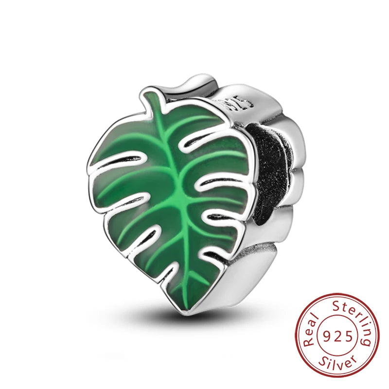 New 925 Sterling Silver Four-Leaf Clover Green Charm Bead | Lucky Pendant for Original Bracelet Jewelry Gift