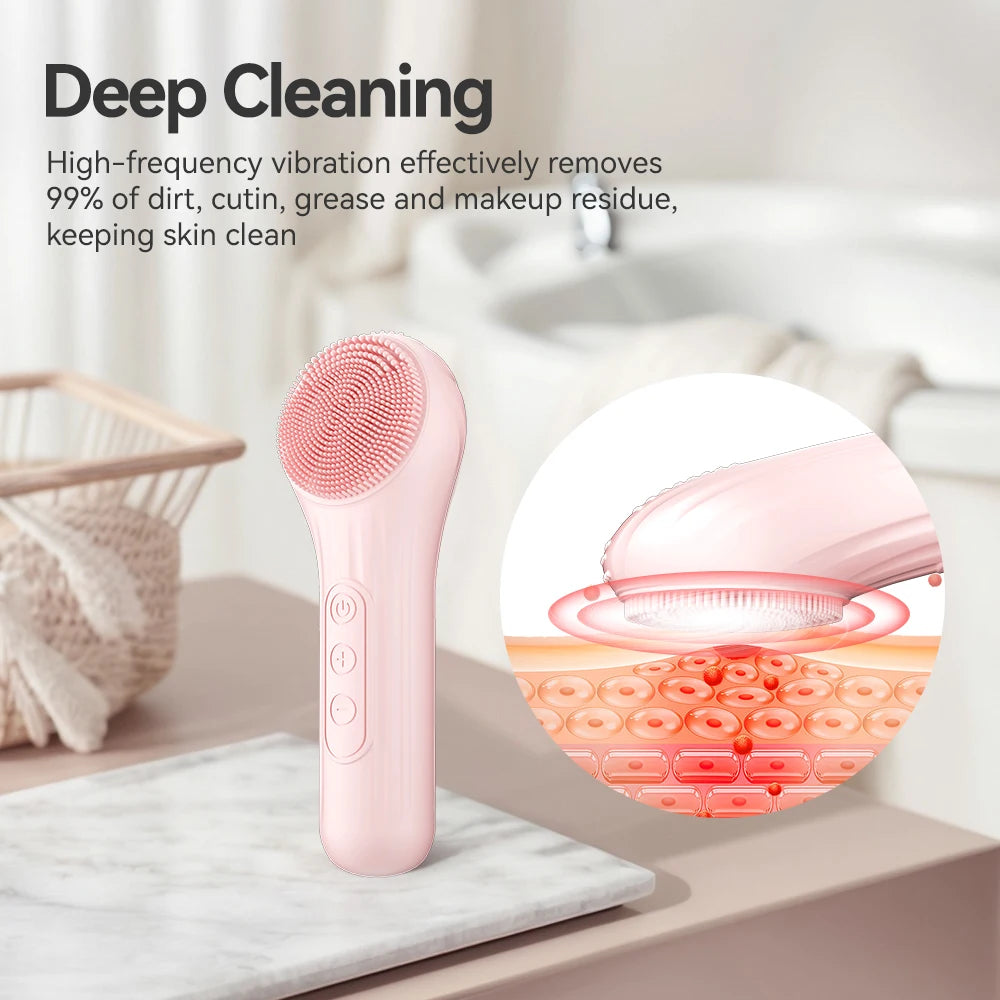 Sonic Waterproof Facial Cleansing Brush – Rechargeable Vibrating Face Scrubber for Deep Clean & Exfoliating Skin Care