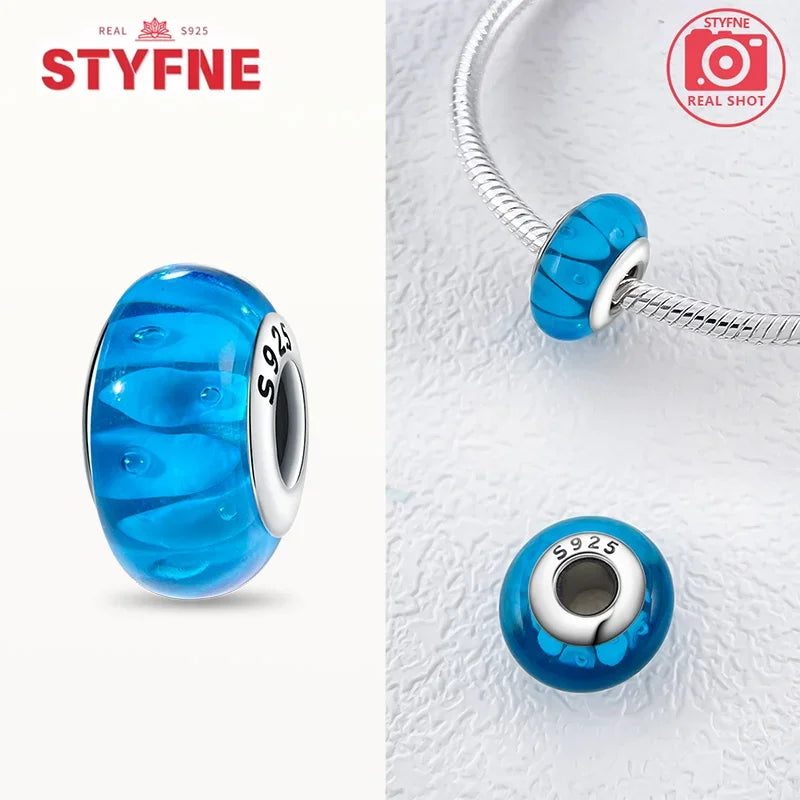925 Sterling Silver Blue Series Crystal Enamel Murano Bead | Fit Original Bracelet Women DIY Fine Jewelry Gift
